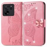 Peňaženkové kožené puzdro Butterfly na Xiaomi 13T / 13T Pro – Ružová
