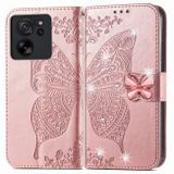Peňaženkové kožené puzdro Butterfly na Xiaomi 13T / 13T Pro – Ružové zlato