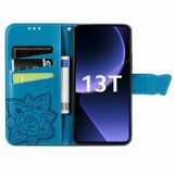 Peňaženkové kožené puzdro Butterfly na Xiaomi 13T / 13T Pro – Modrá