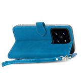 Peňaženkové kožené puzdro Flower Zipper na Xiaomi 14 - Modrá