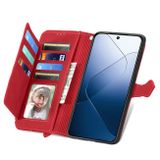 Peňaženkové kožené puzdro Flower Zipper na Xiaomi 14 Pro - Červená