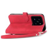 Peňaženkové kožené puzdro Flower Zipper na Xiaomi 14 Pro - Červená