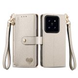 Peňaženkové kožené puzdro Love Zipper na Xiaomi 14 Pro - Biela