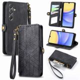 Peňaženkové kožené puzdro Geometric Zipper Wallet na Galaxy A15 4G/ 5G - Čierna