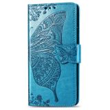 Peňaženkové púzdro Butterfly Love Flowers Embossing na iPhone 11 pro -modrá