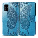 Peňaženkové kožené puzdro Butterfly Love Flower Embossed Horizontal na Samsung Galaxy A51 - Modrá