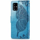 Peňaženkové kožené puzdro Butterfly Love Flower Embossed Horizontal na Samsung Galaxy A51 - Modrá