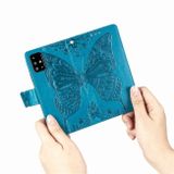 Peňaženkové kožené puzdro Butterfly na Samsung Galaxy A71 - Modrá