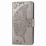 Peňaženkové kožené puzdro Butterfly na Samsung Galaxy A71 - Sivá