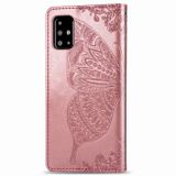 Peňaženkové kožené puzdro Butterfly na Samsung Galaxy A71 - Ružová/zatá
