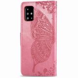 Peňaženkové kožené puzdro Butterfly na Samsung Galaxy A71 - Ružová