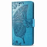 Peňaženkové puzdro Butterfly Love Flowers Embossing na Samsung Galaxy S20 - Modrá