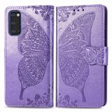 Peňaženkové puzdro Butterfly Love Flowers Embossing na Samsung Galaxy S20 - Svetlo Fialová