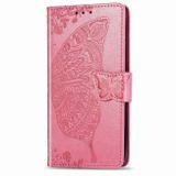 Peňaženkové puzdro Butterfly Love Flowers Embossing na Samsung Galaxy S20 - Ružová