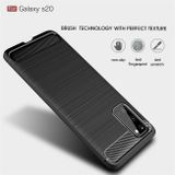 Gumený kryt Brushed Texture Carbon na Samsung Galaxy S20-červený