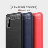 Gumený kryt Brushed Texture Carbon na Samsung Galaxy S20-červený