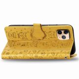 Peňaženkové 3D kožené puzdro na iPhone 11 Pro Max Cat and Dog - Yellow