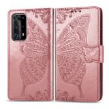 Peňaženkové puzdro na Huawei P40 Pro - Butterfly Love Flower -Rose Gold