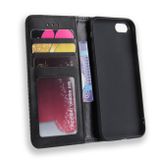 Peňaženkové kožené puzdro na iPhone SE (2020) - Čierny