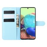 Peňaženkové kožené puzdro LITCHI na Samsung Galaxy A71 5G - Modrá