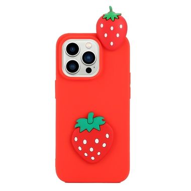 Gumený 3D kryt na iPhone 14 Pro Max - Strawberry