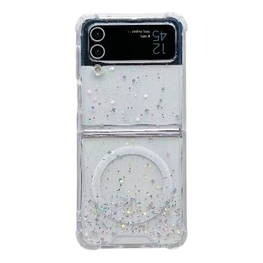 Gumený Glitter kryt Magsafe na Samsung Galaxy Z Flip4 - Biela