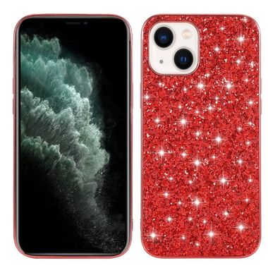 Gumený Glitter kryt na iPhone 15 - Červená