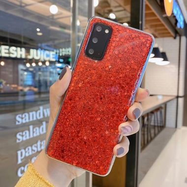 Gumený Glitter kryt na Samsung Galaxy A21s - Červená