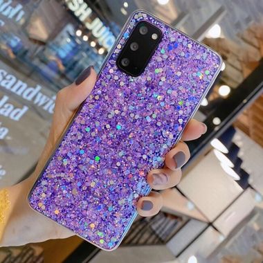 Gumený Glitter kryt na Samsung Galaxy A21s - Fialový