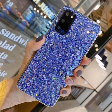 Gumený Glitter kryt na Samsung Galaxy A21s - Modrý