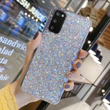 Gumený Glitter kryt na Samsung Galaxy A21s - Strieborný