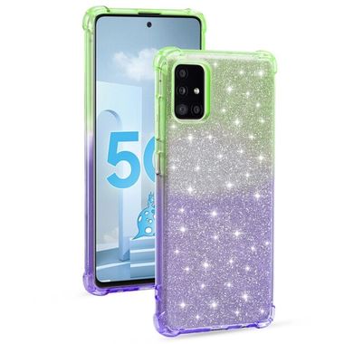 Gumený Glitter kryt na Samsung Galaxy A71 5G - Zelenofialová