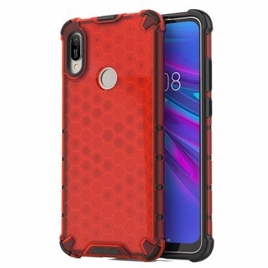 Gumený Honeycomb shockproof kryt na Huawei Y6 (2019) - červená