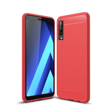 Gumený kryt Brushed Carbon na Samsung Galaxy A7 (2018) - červená