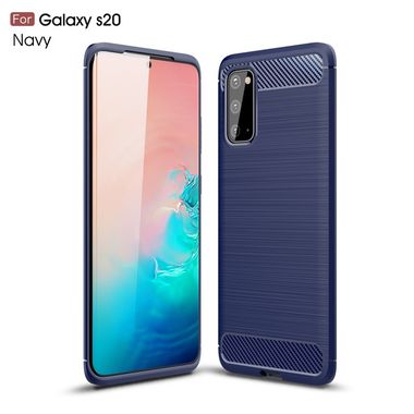 Gumený kryt Brushed Texture Carbon na Samsung Galaxy S20-Navy Blue