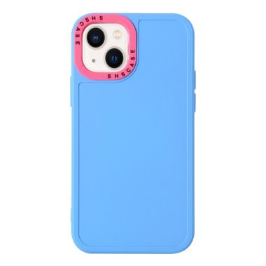 Gumený kryt Contrast Lens na iPhone 14 Plus – Nebeská modrá a ružovočervená
