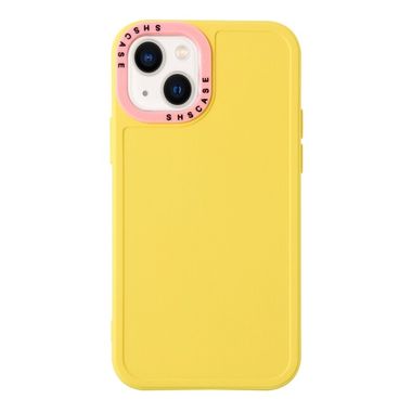 Gumený kryt Contrast Lens na iPhone 14 Plus – Žltá a svetloružová
