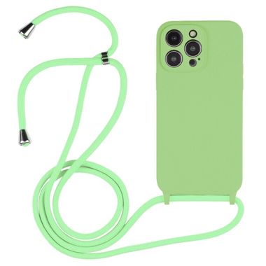 Gumený kryt Crossbody Lanyard na iPhone 15 Pro - Matcha zelená