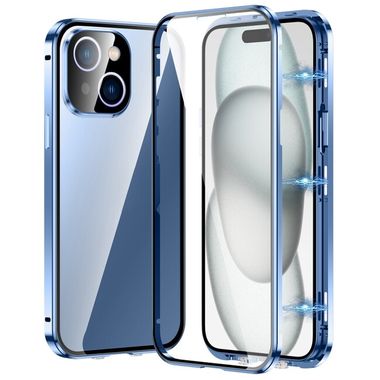 Gumený kryt Double-buckle Tempered Glass na iPhone 15 Plus - Modrá