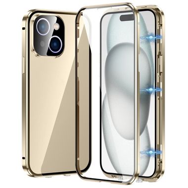 Gumený kryt Double-buckle Tempered Glass na iPhone 15 Plus - Zlatá