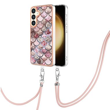 Gumený kryt Electroplating Lanyard na Samsung Galaxy S24 5G - Pink Scales