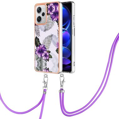 Gumený kryt IMD Lanyard na Xiaomi Redmi Note 12 Pro+ 5G - Purple Flower