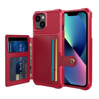 Gumený kryt Magnetic Wallet na iPhone 14 – Červená