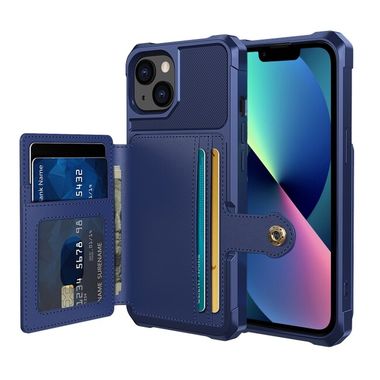 Gumený kryt Magnetic Wallet na iPhone 14 – Námornícka modrá