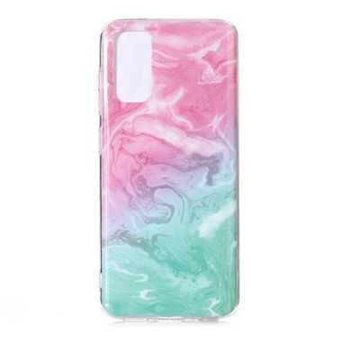 Gumený kryt Marble Pattern na Samsung Galaxy S20-ružová a zelená