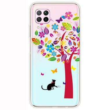 Gumený kryt na Huawei P40 Lite - Shockproof Painted Transparent -Tree and Cat