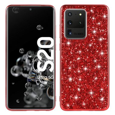 Gumený kryt na Samsung Galaxy S20 Ultra - Plating Glittery Powder -červená