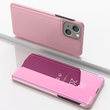 Knížkové puzdro Electroplating Mirror na iPhone 15 - Ružové zlato
