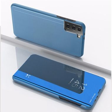 Knižkové puzdro Electroplating Mirror LEATHER na Samsung Galaxy S23 Plus 5G - Modrá