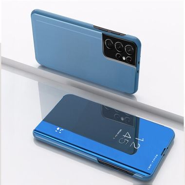 Knižkové puzdro Electroplating Mirror LEATHER na Samsung Galaxy S23 Ultra 5G - Modrá